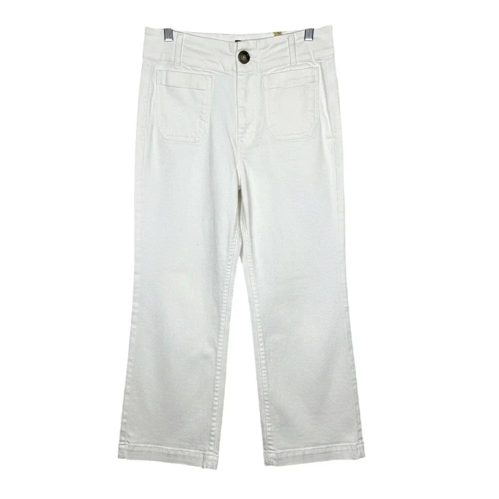 Maeve Anthropologie The Colette White Wide Leg Cropped Pants Womens Size 28 - Picture 1 of 9